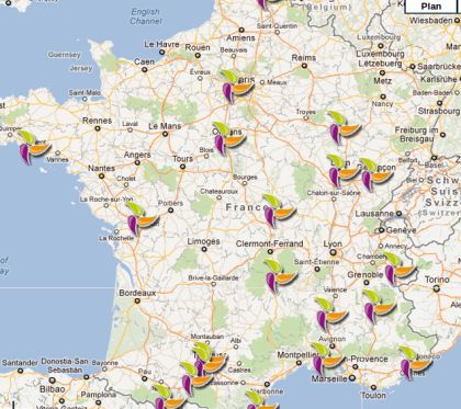 Carte Googlemap du réseau de distribution de Nheolis en France